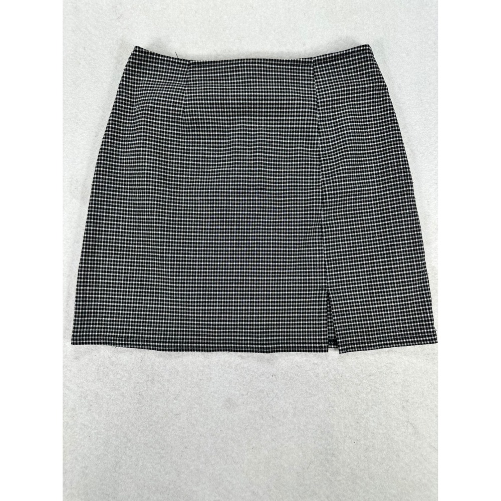 Vintage Blue 1990s Micro-check Mini Skirt Womens 7 Side Slit Preppy Plaid USA